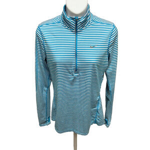 Nike Dri Fit Womens Shirt Size Small 1/2 Zip Running Blue Striped Casual Top